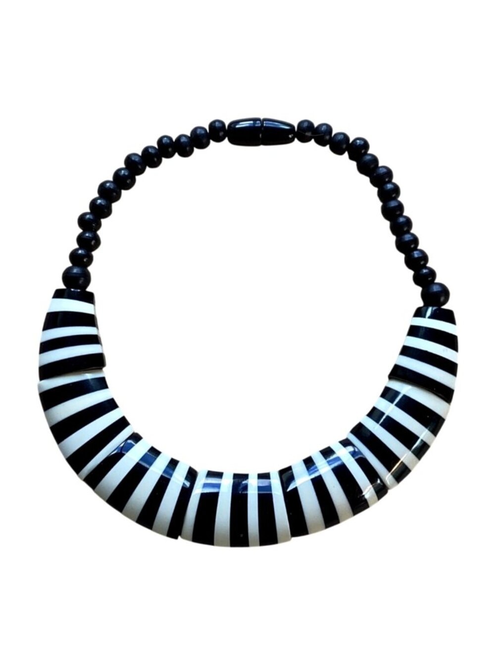 Vintage Black & White Laminated Lucite Statement Necklace 1970s or Older Runway